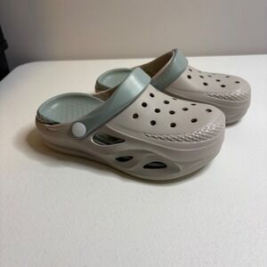 Kids Dinosaur Croc Style Clogs Sandals with Charms Beige Blue Size 28 29